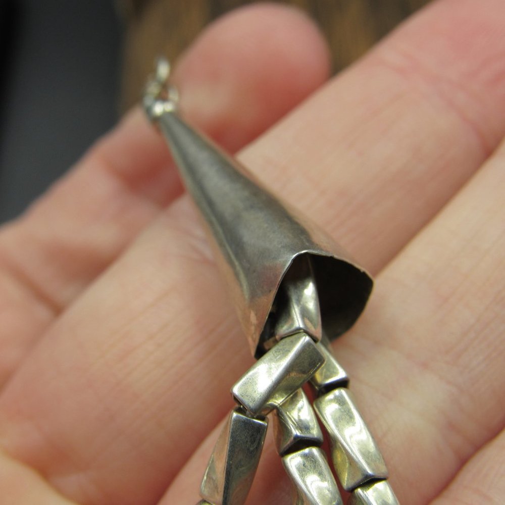 32" Sterling Silver Very Long Hematite Stone Necklace Vintage - Picture 4 of 7